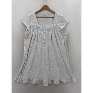Eileen West Gown Womens 1X White Floral Cotton Short Sleeve Nightgown Chemise